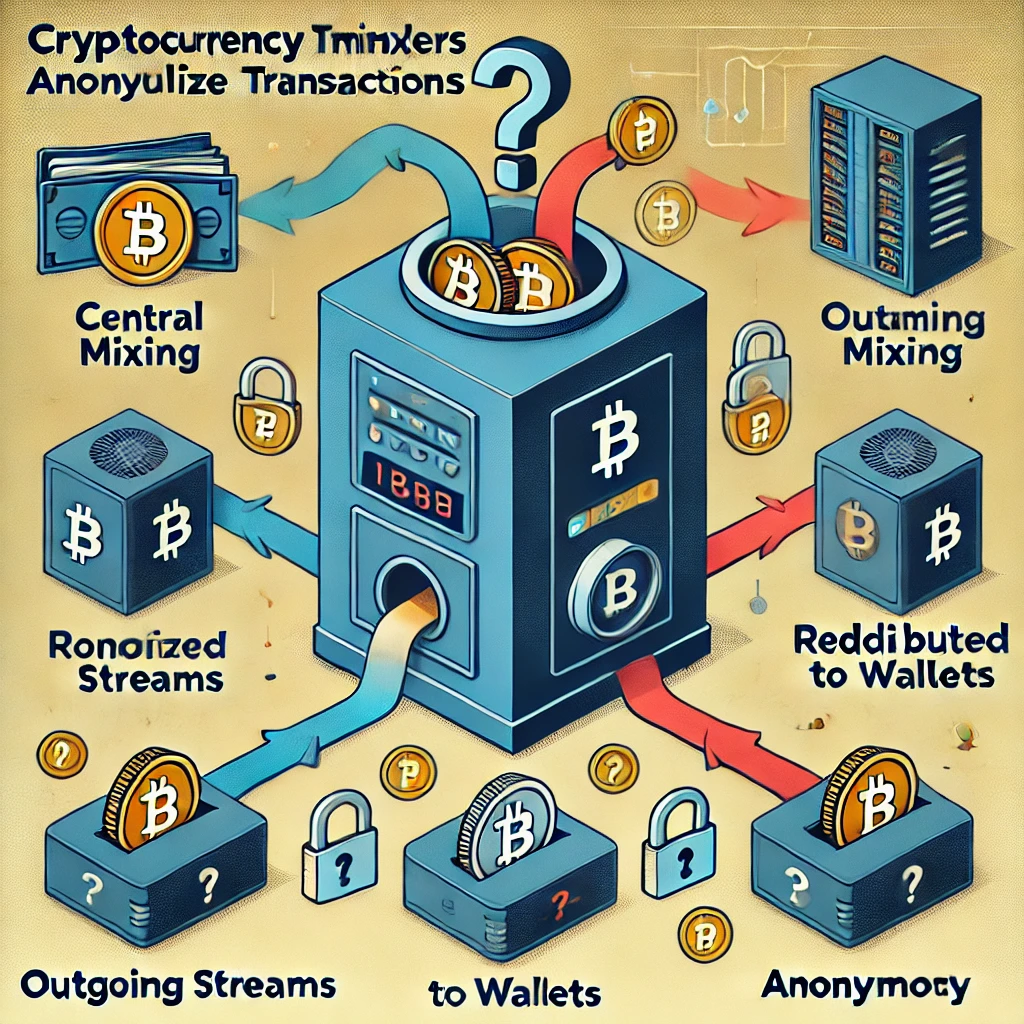 How do tumblers (mixers) anonymize cryptocurrency transactions?